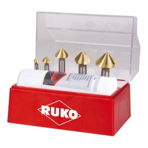 RUKO Kegelsenkersatz DIN335 C 90Grad 6,3-25mm HSS TiN Z.3 6tlg.Ku.-Kassette RUKO Kegelsenkersatz DIN335 C 90Grad 6,3-25mm HSS TiN Z.3 6tlg.Ku.-Kassette