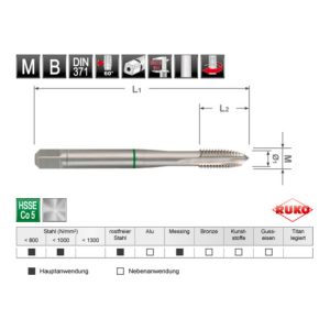 RUKO Maschinengewindebohrer M DIN 371 HSSE-Co 5 M 8 RUKO Maschinengewindebohrer M DIN 371 HSSE-Co 5 M 8
