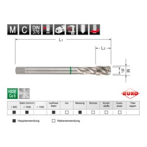 RUKO Maschinengewindebohrer M DIN 376 HSS Co 5 M 12 RUKO Maschinengewindebohrer M DIN 376 HSS Co 5 M 12