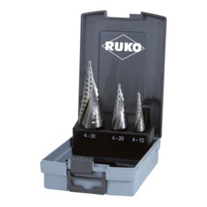 RUKO Mehrstufenbohrersatz D.4-12/4-20/4-30mm HSS Spiralnut 3tlg.Ku.-Kassette RUKO Mehrstufenbohrersatz D.4-12/4-20/4-30mm HSS Spiralnut 3tlg.Ku.-Kassette