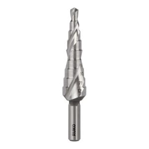 RUKO Stufenbohrer HSS, geschliffen, spiralgenutet mit Kreuzanschliff Durchmesser 4,0 – 12,0 mm RUKO Stufenbohrer HSS, geschliffen, spiralgenutet mit Kreuzanschliff Durchmesser 4,0 – 12,0 mm