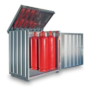 Säbu SAFE Gasflaschenbox GB 1 Verzinkt, montiert mit Gitterrostboden Säbu SAFE Gasflaschenbox GB 1 Verzinkt, montiert mit Gitterrostboden