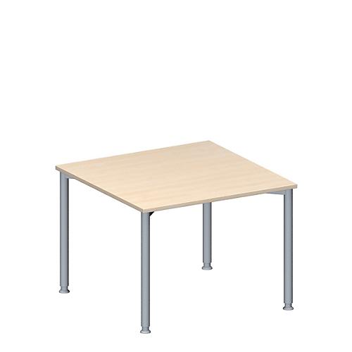 Schäfer Shop Genius Anbautisch MODENA FLEX, höhenverstellbar, Quadrat-Form, 4-Fuß Rundrohr, B 1000 x T 1000 mm, Ahorn-Dekor