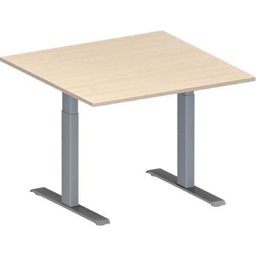 Schäfer Shop Genius Besprechungstisch MODENA FLEX, Quadrat, T-Fuß Rechteckrohr, B 1000 x T 1000 x H 650-850 mm, Ahorn/weißaluminium RAL 9006