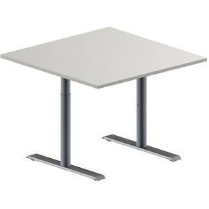 Schäfer Shop Genius Besprechungstisch MODENA FLEX, Quadrat, T-Fuß Rundrohr, B 1000 x T 1000 x H 650-850 mm, lichtgrau/weißaluminium RAL 9006
