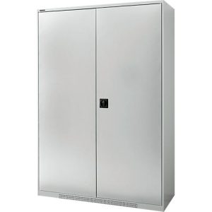 Schäfer Shop Genius Flügeltürenschrank FS, Stahl, mit Belüftungslöchern, B 1343 x T 520 x H 1950 mm, 5 OH, Lichtgrau/Lichtgrau, bis 750 kg