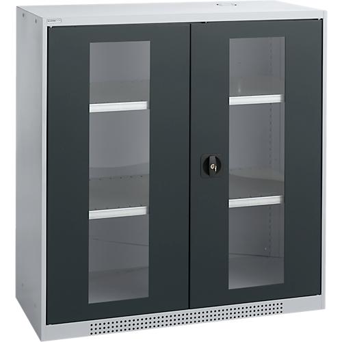 Schäfer Shop Genius Flügeltürenschrank FS, Stahl, Sichtfenster, Lüftungslöcher, B 1055 x T 520 x H 1105 mm, 3 OH, Weißalu/Anthrazitgrau, bis 300 kg
