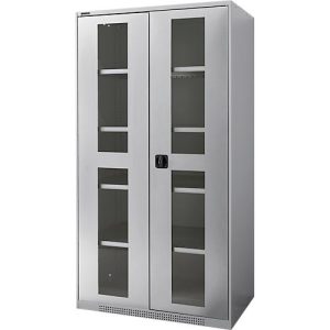 Schäfer Shop Genius Flügeltürenschrank FS, Stahl, Sichtfenster, Lüftungslöcher, B 1055 x T 620 x H 1950 mm, 5 OH, Weißalu/Weißalu, bis 500 kg Schäfer Shop Genius Flügeltürenschrank FS, Stahl, Sichtfenster, Lüftungslöcher, B 1055 x T 620 x H 1950 mm, 5 OH, Weißalu/Weißalu, bis 500 kg