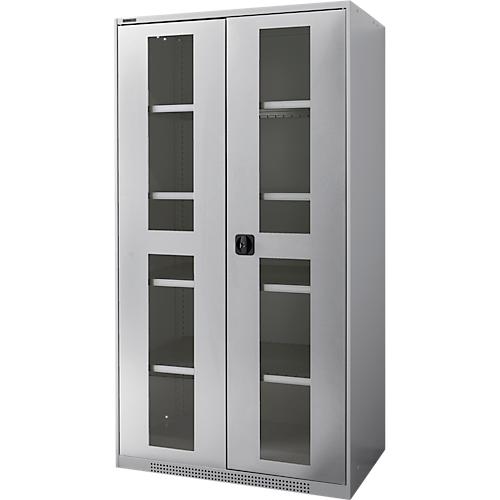 Schäfer Shop Genius Flügeltürenschrank FS, Stahl, Sichtfenster, Lüftungslöcher, B 1055 x T 620 x H 1950 mm, 5 OH, Weißalu/Weißalu, bis 500 kg