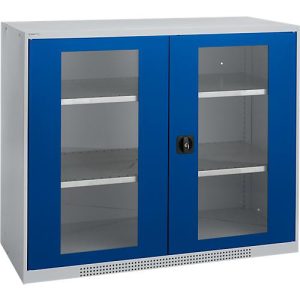 Schäfer Shop Genius Flügeltürenschrank FS, Stahl, Sichtfenster, Lüftungslöcher, B 1343 x T 520 x H 1105 mm, 3 OH, Weißalu/Enzianblau, bis 450 kg Schäfer Shop Genius Flügeltürenschrank FS, Stahl, Sichtfenster, Lüftungslöcher, B 1343 x T 520 x H 1105 mm, 3 OH, Weißalu/Enzianblau, bis 450 kg