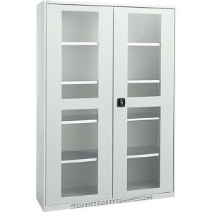 Schäfer Shop Genius Flügeltürenschrank FS, Stahl, Sichtfenster, Lüftungslöcher, B 1343 x T 520 x H 1950 mm, 5 OH, Lichtgrau/Lichtgrau, bis 750 kg Schäfer Shop Genius Flügeltürenschrank FS, Stahl, Sichtfenster, Lüftungslöcher, B 1343 x T 520 x H 1950 mm, 5 OH, Lichtgrau/Lichtgrau, bis 750 kg