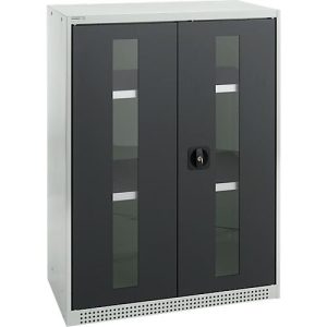 Schäfer Shop Genius Flügeltürenschrank FS, Stahl, Sichtfenster, Lüftungslöcher, B 810 x T 520 x H 1105 mm, 3 OH, Lichtgrau/Anthrazitgrau, bis 180 kg Schäfer Shop Genius Flügeltürenschrank FS, Stahl, Sichtfenster, Lüftungslöcher, B 810 x T 520 x H 1105 mm, 3 OH, Lichtgrau/Anthrazitgrau, bis 180 kg