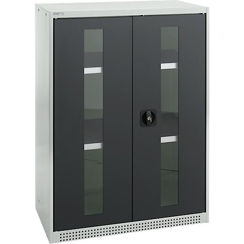 Schäfer Shop Genius Flügeltürenschrank FS, Stahl, Sichtfenster, Lüftungslöcher, B 810 x T 520 x H 1105 mm, 3 OH, Lichtgrau/Anthrazitgrau, bis 180 kg