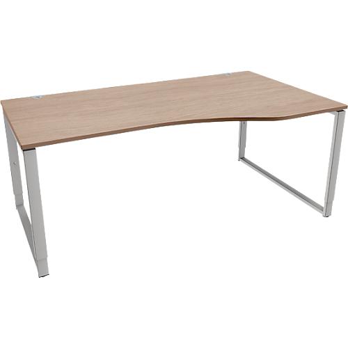 Schäfer Shop Genius Freiformschreibtisch MODENA FLEX, Bügelfuß, manuell höhenverstellbar, Ansatz rechts, B 1800 mm, Eiche-Dekor