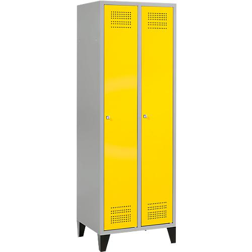 Schäfer Shop Genius Kleiderspind mit Füßen, 2 Abteile, Zylinderschloss, weißaluminium RAL 9016/gelb