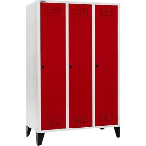 Schäfer Shop Genius Kleiderspind mit Füßen, 3 Abteile, 400 mm Abteilbreite, Sicherheitsdrehriegelverschluss, lichtgrau/rubinrot Schäfer Shop Genius Kleiderspind mit Füßen, 3 Abteile, 400 mm Abteilbreite, Sicherheitsdrehriegelverschluss, lichtgrau/rubinrot