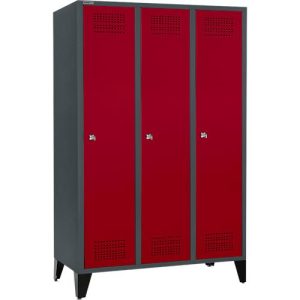 Schäfer Shop Genius Kleiderspind mit Füßen, 3 Abteile, 400 mm Abteilbreite, Zylinderschloss, anthrazit/rubinrot Schäfer Shop Genius Kleiderspind mit Füßen, 3 Abteile, 400 mm Abteilbreite, Zylinderschloss, anthrazit/rubinrot