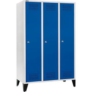 Schäfer Shop Genius Kleiderspind mit Füßen, 3 Abteile, 400 mm Abteilbreite, Zylinderschloss, lichtgrau/enzianblau Schäfer Shop Genius Kleiderspind mit Füßen, 3 Abteile, 400 mm Abteilbreite, Zylinderschloss, lichtgrau/enzianblau