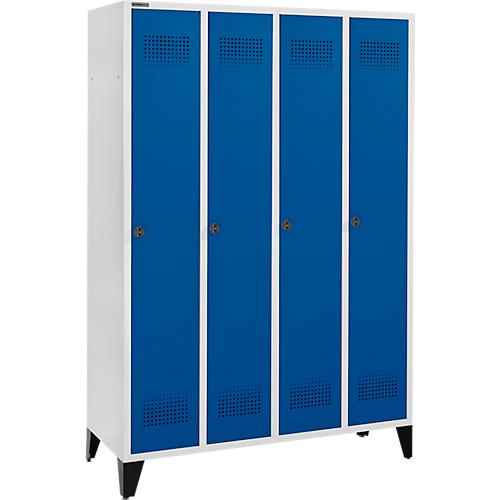 Schäfer Shop Genius Kleiderspind mit Füßen, 4 Abteile, 300 mm Abteilbreite, Drehriegelverschluss, enzianblau