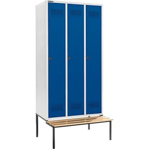 Schäfer Shop Genius Kleiderspind mit Sitzbank, 3 Abteile, 300 mm Abteilbreite, Sicherheitsdrehriegelverschluss, lichtgrau/enzianblau Schäfer Shop Genius Kleiderspind mit Sitzbank, 3 Abteile, 300 mm Abteilbreite, Sicherheitsdrehriegelverschluss, lichtgrau/enzianblau
