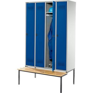 Schäfer Shop Genius Kleiderspind mit Sitzbank, 4 Abteile, Sicherheitsdrehriegelverschluss, lichtgrau/enzianblau Schäfer Shop Genius Kleiderspind mit Sitzbank, 4 Abteile, Sicherheitsdrehriegelverschluss, lichtgrau/enzianblau