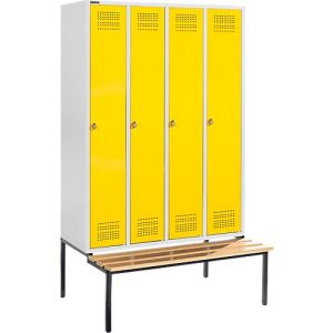 Schäfer Shop Genius Kleiderspind mit Sitzbank, 4 Abteile, Sicherheitsdrehriegelverschluss, lichtgrau/gelb Schäfer Shop Genius Kleiderspind mit Sitzbank, 4 Abteile, Sicherheitsdrehriegelverschluss, lichtgrau/gelb