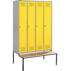 Schäfer Shop Genius Kleiderspind mit Sitzbank, 4 Abteile, Sicherheitsdrehriegelverschluss, weißaluminium/gelb Schäfer Shop Genius Kleiderspind mit Sitzbank, 4 Abteile, Sicherheitsdrehriegelverschluss, weißaluminium/gelb