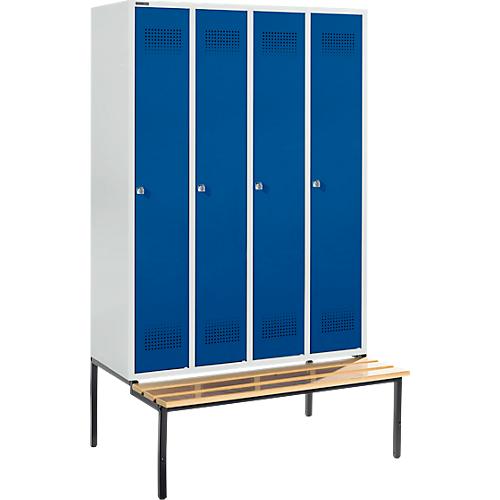 Schäfer Shop Genius Kleiderspind mit Sitzbank, 4 Abteile, Zylinderschloss, lichtgrau/enzianblau