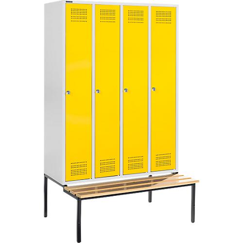 Schäfer Shop Genius Kleiderspind mit Sitzbank, 4 Abteile, Zylinderschloss, lichtgrau/gelb