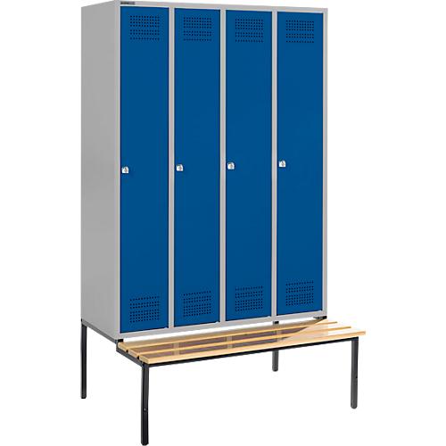 Schäfer Shop Genius Kleiderspind mit Sitzbank, 4 Abteile, Zylinderschloss, weißaluminium/enzianblau