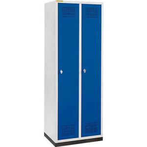Schäfer Shop Genius Kleiderspind mit Sockel, 2 Abteile, 300 mm Abteilbreite, Sicherheitsdrehriegelverschluss, lichtgrau/enzianblau Schäfer Shop Genius Kleiderspind mit Sockel, 2 Abteile, 300 mm Abteilbreite, Sicherheitsdrehriegelverschluss, lichtgrau/enzianblau