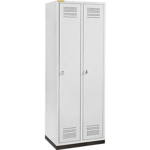 Schäfer Shop Genius Kleiderspind mit Sockel, 2 Abteile, 300 mm Abteilbreite, Sicherheitsdrehriegelverschluss, lichtgrau/lichtgrau
