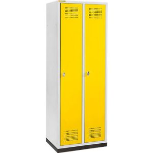 Schäfer Shop Genius Kleiderspind mit Sockel, 2 Abteile, 300 mm Abteilbreite, Sicherheitsdrehriegelverschluss, lichtgrau/rapsgelb Schäfer Shop Genius Kleiderspind mit Sockel, 2 Abteile, 300 mm Abteilbreite, Sicherheitsdrehriegelverschluss, lichtgrau/rapsgelb