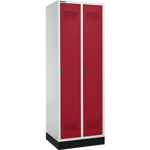 Schäfer Shop Genius Kleiderspind mit Sockel, 2 Abteile, 300 mm Abteilbreite, Sicherheitsdrehriegelverschluss, lichtgrau/rubinrot Schäfer Shop Genius Kleiderspind mit Sockel, 2 Abteile, 300 mm Abteilbreite, Sicherheitsdrehriegelverschluss, lichtgrau/rubinrot
