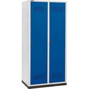 Schäfer Shop Genius Kleiderspind mit Sockel, 2 Abteile, 400 mm Abteilbreite, Sicherheitsdrehriegelverschluss, lichtgrau/enzianblau Schäfer Shop Genius Kleiderspind mit Sockel, 2 Abteile, 400 mm Abteilbreite, Sicherheitsdrehriegelverschluss, lichtgrau/enzianblau