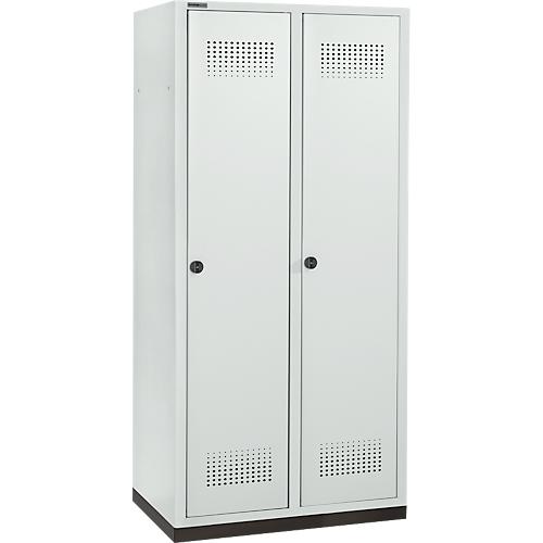 Schäfer Shop Genius Kleiderspind mit Sockel, 2 Abteile, 400 mm Abteilbreite, Sicherheitsdrehriegelverschluss, lichtgrau/lichtgrau