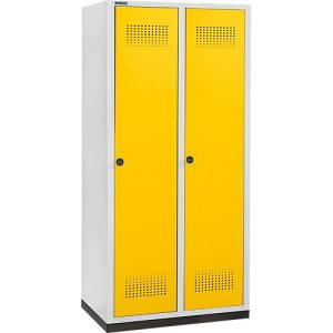 Schäfer Shop Genius Kleiderspind mit Sockel, 2 Abteile, 400 mm Abteilbreite, Sicherheitsdrehriegelverschluss, lichtgrau/rapsgelb Schäfer Shop Genius Kleiderspind mit Sockel, 2 Abteile, 400 mm Abteilbreite, Sicherheitsdrehriegelverschluss, lichtgrau/rapsgelb