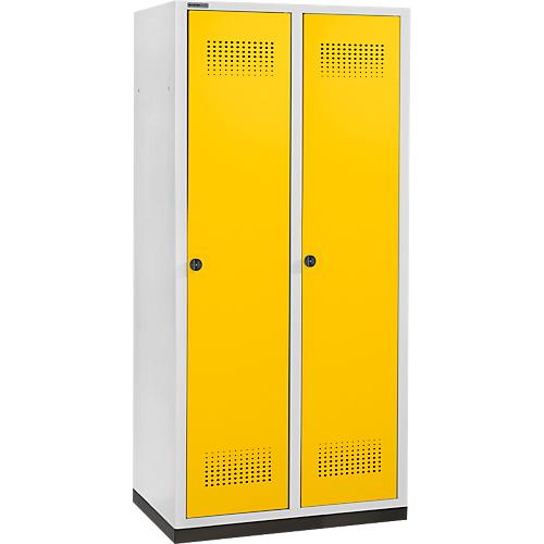 Schäfer Shop Genius Kleiderspind mit Sockel, 2 Abteile, 400 mm Abteilbreite, Sicherheitsdrehriegelverschluss, lichtgrau/rapsgelb