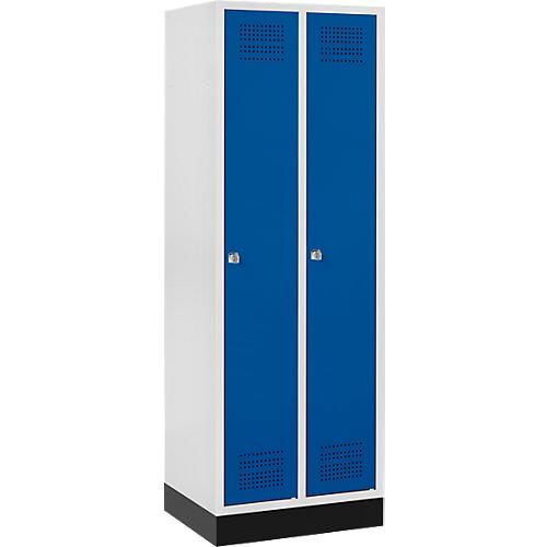 Schäfer Shop Genius Kleiderspind mit Sockel, 2 Abteile, Zylinderschloss, lichtgrau/enzianblau