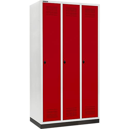 Schäfer Shop Genius Kleiderspind mit Sockel, 3 Abteile, 300 mm Abteilbreite, Sicherheitsdrehriegelverschluss, rubinrot