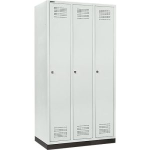 Schäfer Shop Genius Kleiderspind mit Sockel, 3 Abteile, 300 mm Abteilbreite, Zylinderschloss, lichtgrau Schäfer Shop Genius Kleiderspind mit Sockel, 3 Abteile, 300 mm Abteilbreite, Zylinderschloss, lichtgrau