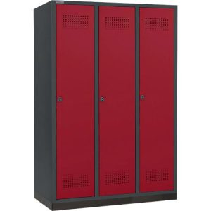 Schäfer Shop Genius Kleiderspind mit Sockel, 3 Abteile, 400 mm Abteilbreite, Sicherheitsdrehriegelverschluss, anthrazit/rubinrot Schäfer Shop Genius Kleiderspind mit Sockel, 3 Abteile, 400 mm Abteilbreite, Sicherheitsdrehriegelverschluss, anthrazit/rubinrot