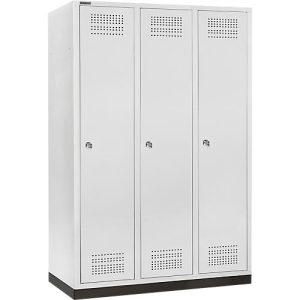 Schäfer Shop Genius Kleiderspind mit Sockel, 3 Abteile, 400 mm Abteilbreite, Zylinderschloss, lichtgrau/lichtgrau Schäfer Shop Genius Kleiderspind mit Sockel, 3 Abteile, 400 mm Abteilbreite, Zylinderschloss, lichtgrau/lichtgrau