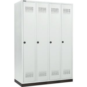 Schäfer Shop Genius Kleiderspind mit Sockel, 4 Abteile, 300 mm Abteilbreite, Drehriegelverschluss, lichtgrau Schäfer Shop Genius Kleiderspind mit Sockel, 4 Abteile, 300 mm Abteilbreite, Drehriegelverschluss, lichtgrau
