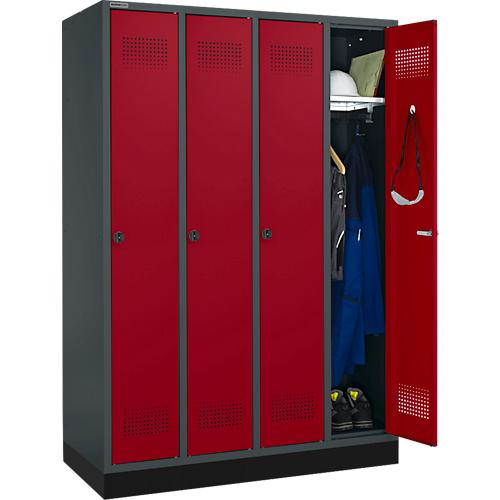 Schäfer Shop Genius Kleiderspind mit Sockel, 4 Abteile, Drehriegelverschluss, antzhrazit/rot
