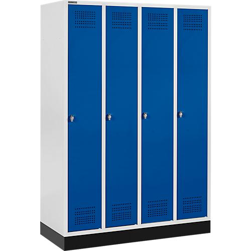 Schäfer Shop Genius Kleiderspind mit Sockel, 4 Abteile, Drehriegelverschluss, lichtgrau/enzianblau