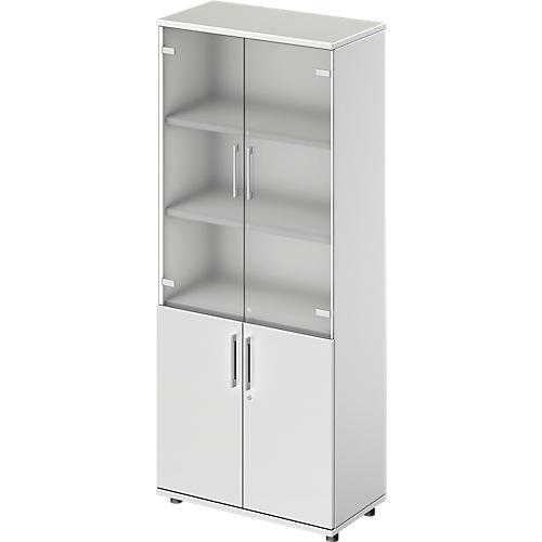 Schäfer Shop Genius Kombischrank TETRIS WOOD, 5 OH, H 1910 mm Glas- und Flügeltüren, Höhe inkl. Gleiter, lichtgrau