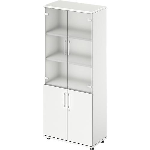 Schäfer Shop Genius Kombischrank TETRIS WOOD, 5 OH, H 1910 mm Glas- und Flügeltüren, Höhe inkl. Gleiter, weiß