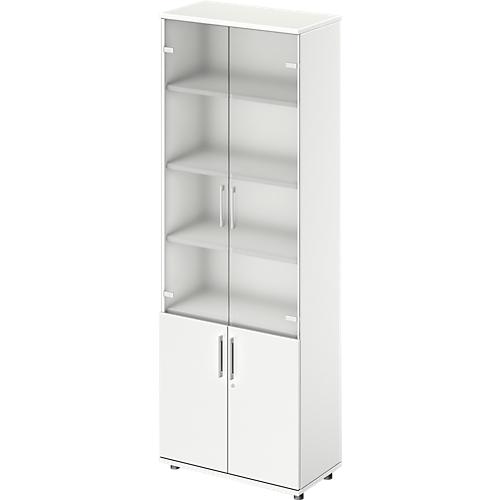 Schäfer Shop Genius Kombischrank TETRIS WOOD, 6 OH, H 2270 mm Glas- und Flügeltüren, Höhe inkl. Gleiter, weiß
