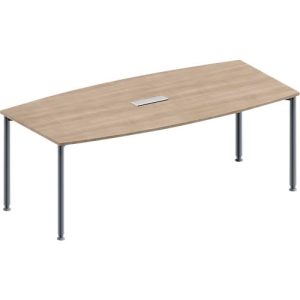 Schäfer Shop Genius Konferenztisch MODENA FLEX, 3-fach Anschluss, Boot, 4-Fuß Rundrohr, B 2000 x H 720-840 mm, Eiche Dekor/weißalu